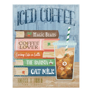 Eiskaffee mit Bücherstapel Kaffee Liebhaber Haferm Fotodruck