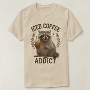 Eiskaffee süchtiger Waschbär Trinkt Koffein Liebha T-Shirt