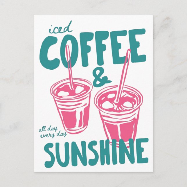 Eiskaffee und Sonnenschein Postkarte (Vorderseite)