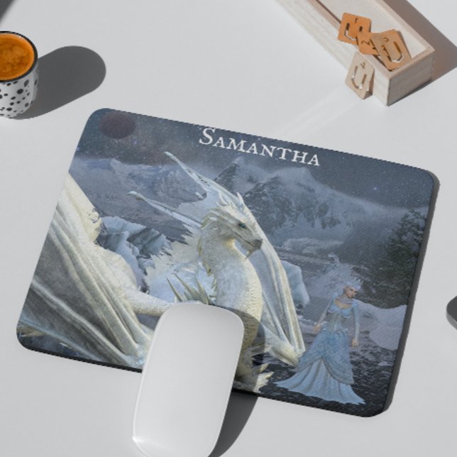 Eiskönigin und Schnee-Winter-Drache Fantasy Mousepad (Von Creator hochgeladen)