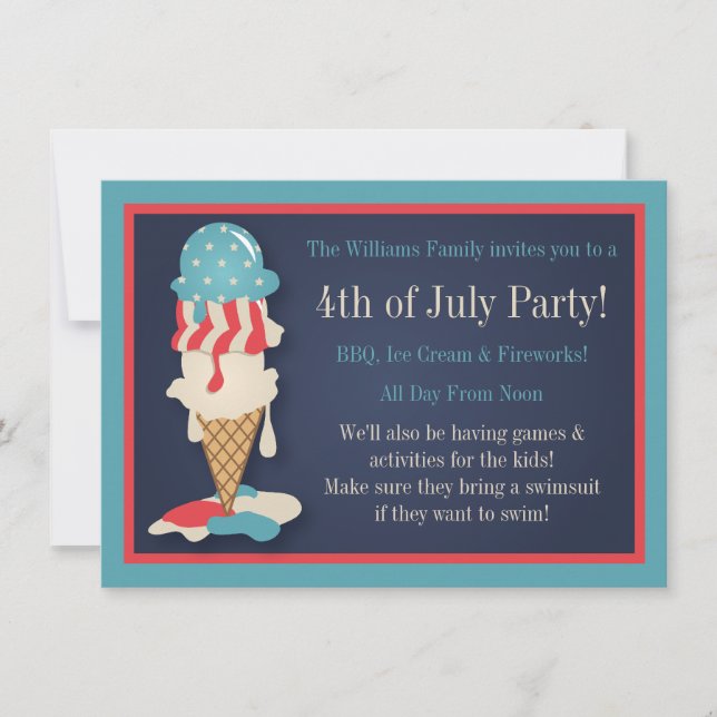 Eiskrem 4. Juli Party Einladungen (Vorderseite)