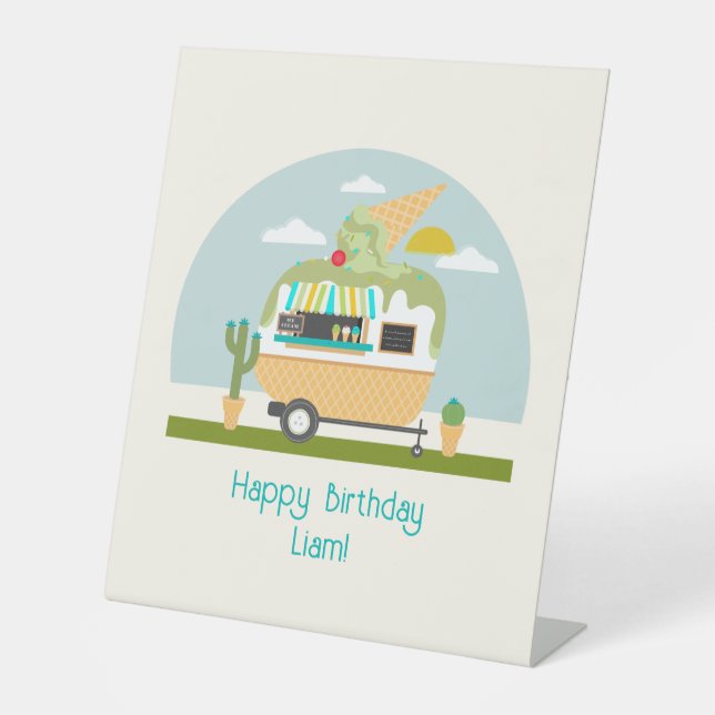 Eiskrem LKW Campingboys Geburtstag Sockelschild (Vorderseite)