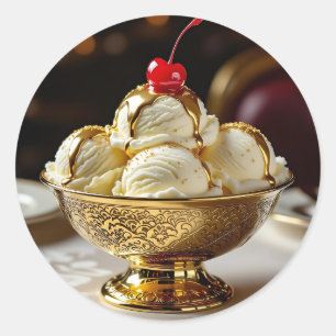 Eiskrem Sonntag mit Goldsirup-Leere Runder Aufkleber