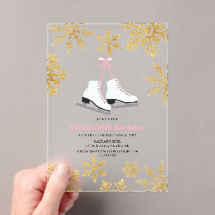 Eiskunstlauf Rosa Gold Schneeflocke Geburtstag Acryleinladungen