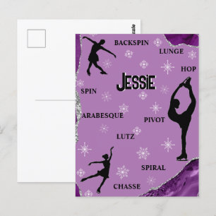 Eiskunstlauf-Schneeflocke Lila Marmor Silber Glamo Postkarte