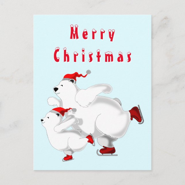 Eislauf-Bären-Weihnachtskarten Postkarte (Vorderseite)