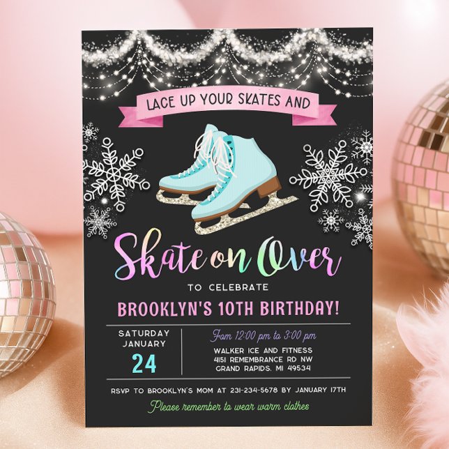 Eislauf-Geburtstags-Einladung Einladung (Girl Ice Skating Birthday Invitation)