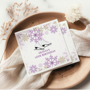 Eislauf-Geburtstags-Lila-und-Gold-Schneeflocke Serviette