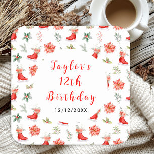 Eislauf-Geburtstagsfeier Rot Rechteckiger Pappuntersetzer