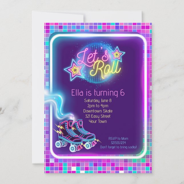 Eislauf-Glow-Party-Einladung Einladung (Vorderseite)