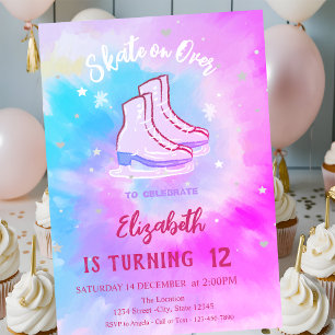 Eislauf Schneeflocken Tie Dye Geburtstag Einladung