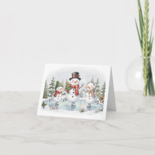 Eislauf-Schneemann-Familie Dankeskarte