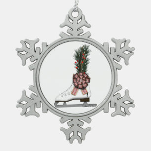 Eislauf-Weihnachtsdekoration mit Tartan-Schleife Schneeflocken Zinn-Ornament