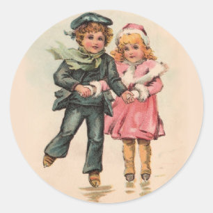 Eislauf zu Weihnachten Runder Aufkleber
