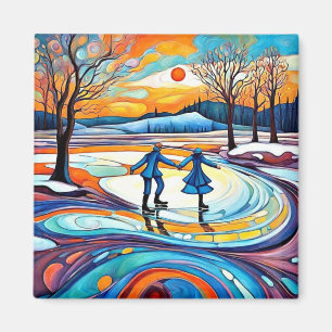 Eislaufen bei Sonnenuntergang Magnet