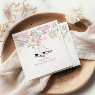 Eislaufen Geburtstag Pink Gold Schneeflocken Serviette