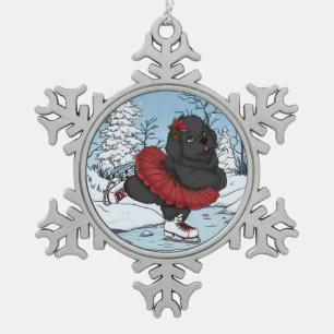 Eislaufen Neufundland Welpe Winterwunderland Schneeflocken Zinn-Ornament