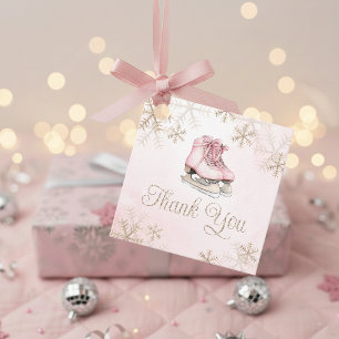 Eislaufen Rosa Gold Schneeflocke Geburtstag Dankes Geschenkanhänger