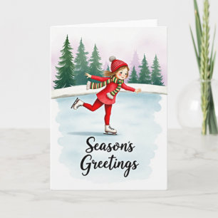 Eislaufendes Mädchen Weihnachtskarte Karte