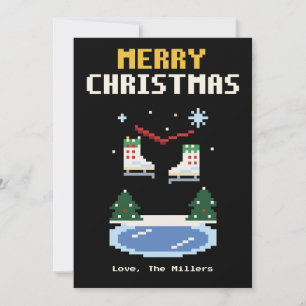 Eislaufschuhe Pixel Art Weihnachtskarte Feiertagskarte