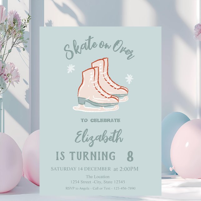 Eislaufschuhe Schneeflocken Mintgrün Geburtstag Einladung (Von Creator hochgeladen)