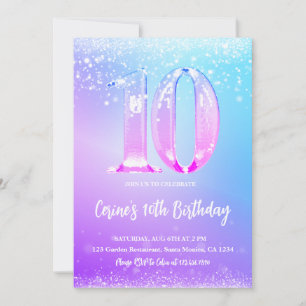 Eisnummer weiß glitzernd Mädchen 10. Geburtstag Einladung
