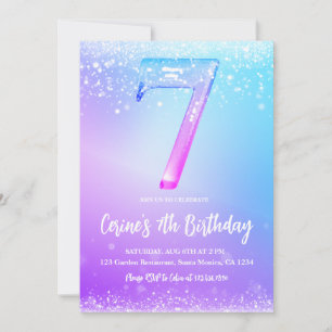 Eisnummer weiß glitzernd Mädchen 7. Geburtstag Einladung