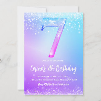 Eisnummer weiß glitzernd Mädchen 7. Geburtstag Einladung