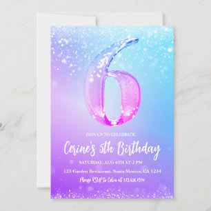 Eisnummer weißer Glitter Mädchen 6. Geburtstag  Einladung
