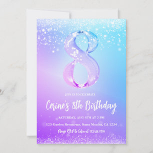Eisnummer weißer Glitter Mädchen 8. Geburtstag Einladung