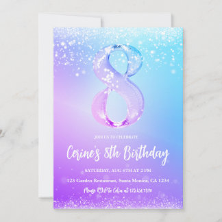 Eisnummer weißer Glitter Mädchen 8. Geburtstag Einladung