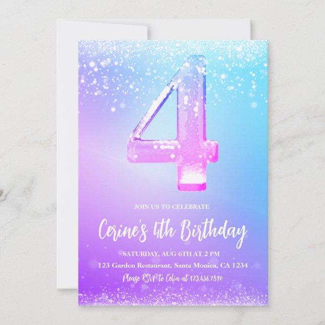 Eisnummer weißer Glitter Mädchen Geburtstag Einladung (Vorderseite)