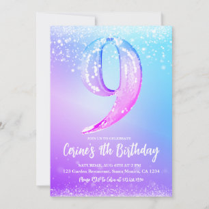 Eisnummer weißer Glitter Mädchen Neun Geburtstag Einladung