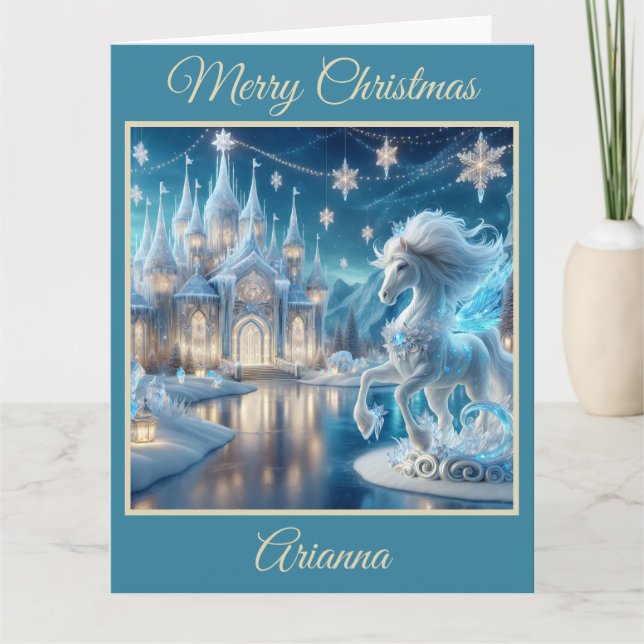 Eispalast mit Fantasy HorChristmas Card Karte (Vorderseite)