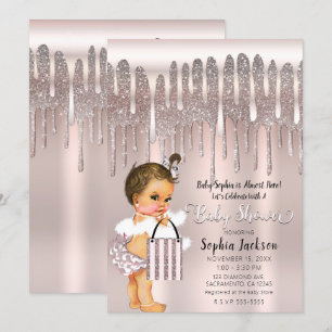 Eisrosa Diamant Glitter Tropf Baby Shower Einladun Einladung