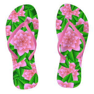 Eisrosa Kamelien und grüne Blätter Flip Flops