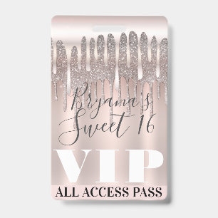 Eisrosa Roségold Glitter-Tropf Sweet 16 VIP-Pass Ausweis