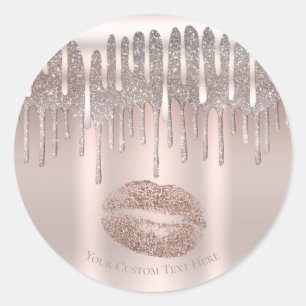 Eisrosa Roségold-Lippen Kuss Diamant Glitter Drip Runder Aufkleber