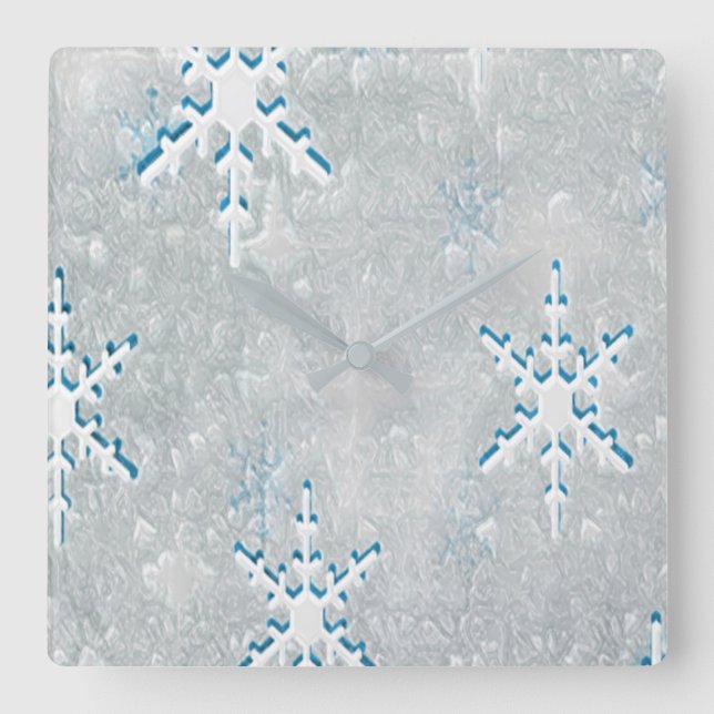 Eisschneeflocken Weihnachten Quadratische Wanduhr (Vorderseite)