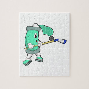Eisspray bei Eishockey mit Eishockeystick Puzzle