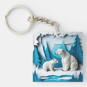 Eisszene mit Papercraft-Eisbären in blauen arktisc Schlüsselanhänger