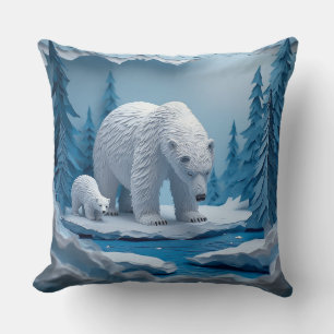 Eisszene mit Papercraft-Eisbären in blauer arktisc Kissen