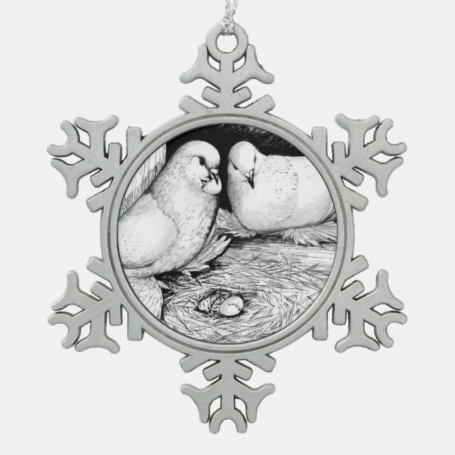 Eistauben Schneeflocken Zinn-Ornament (Vorderseite)