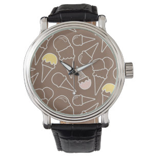 Eistüte-Muster auf Brown Armbanduhr