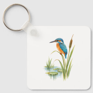 Eisvogel auf einem Schilfrohr an einem Teich Schlüsselanhänger