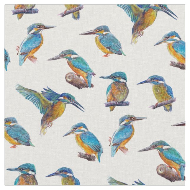 Eisvögel gemalt auf einem weißen Hintergrund Stoff (Nahaufnahme)
