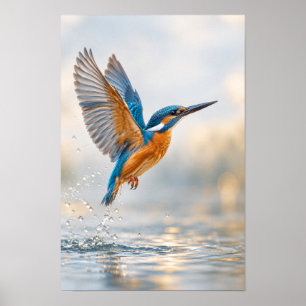 Eisvogel im Flug über Wasser Wildlife W Poster