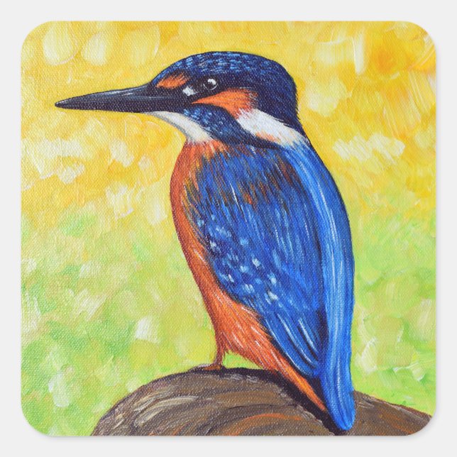 Eisvogel-Malerei Quadratischer Aufkleber (Vorderseite)