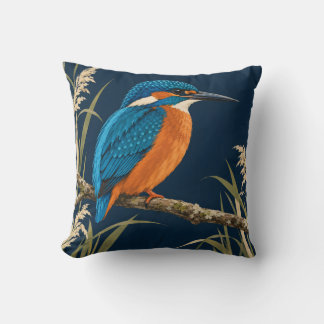 Eisvogel & Schilf Blau Orange Botanisch Kissen