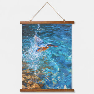 Eisvogel Splash Klare Blaue Wasser Kunst Wandteppich Mit Holzrahmen